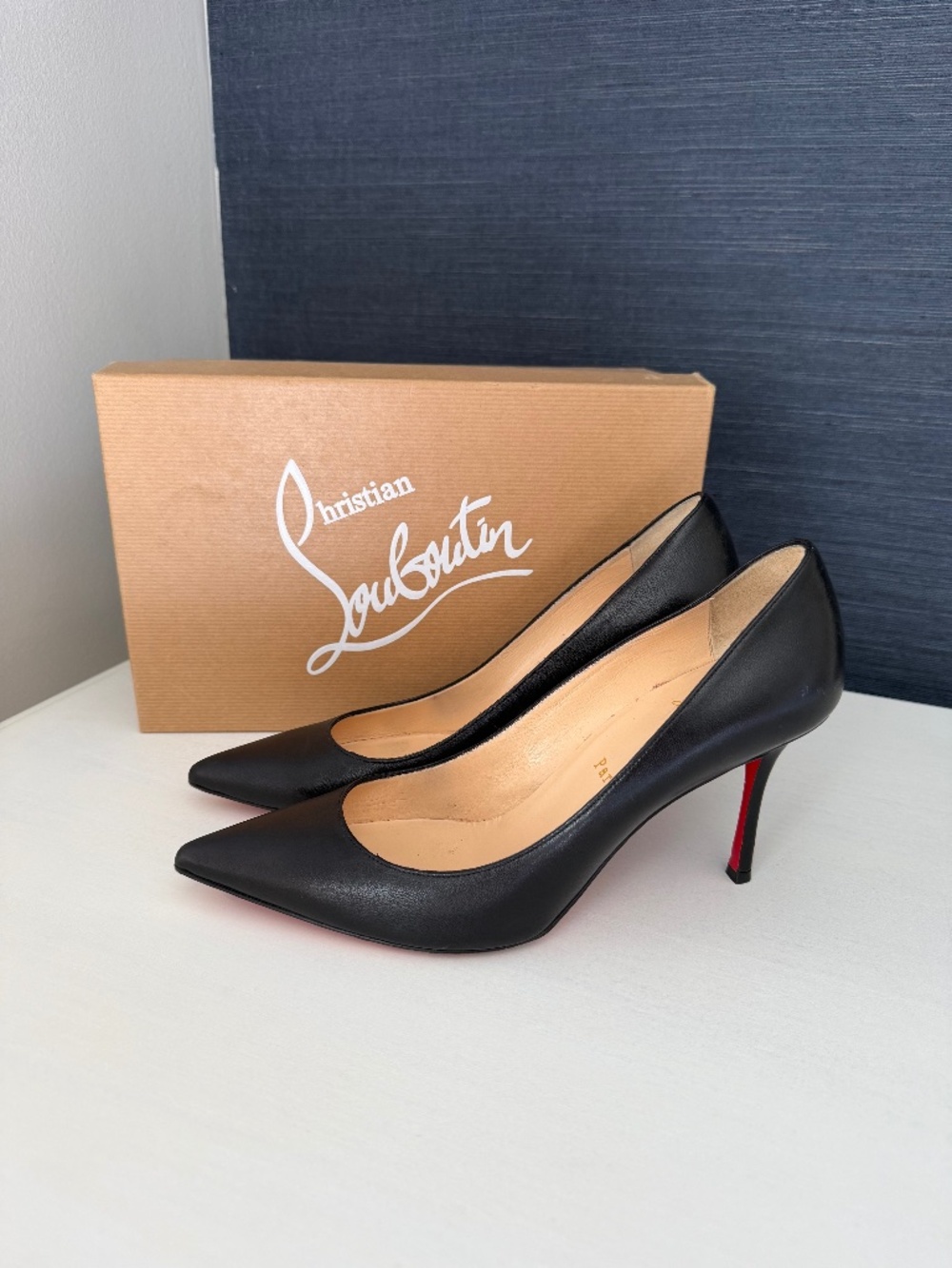 CHRISTIAN LOUBOUTIN Black Nappa Leather Decoltish 85 Pumps Size 8/38.5